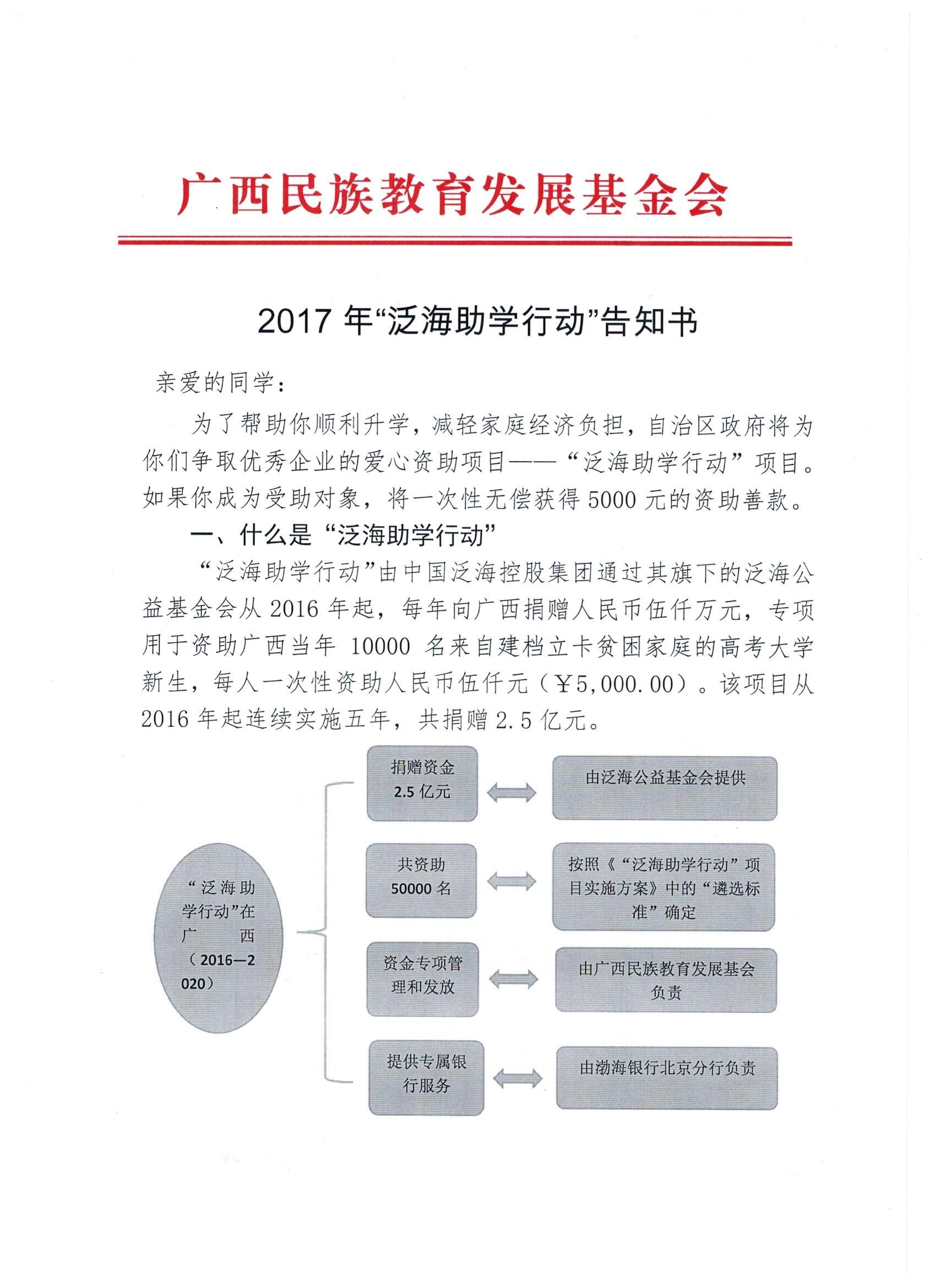 2017年开展“泛海助学行动”活动的通知