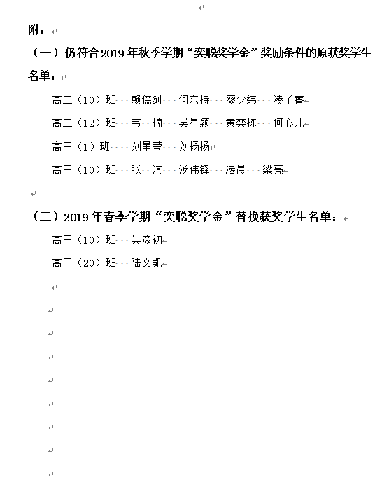 2019年秋季学期“奕聪奖学金”公示