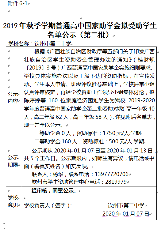 2019年秋国家助学金名单公示（第二批）